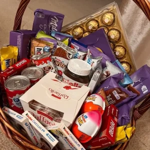Luxury chocolate gift basket with Kinder, Ferrero Rocher and assorted chocolates
